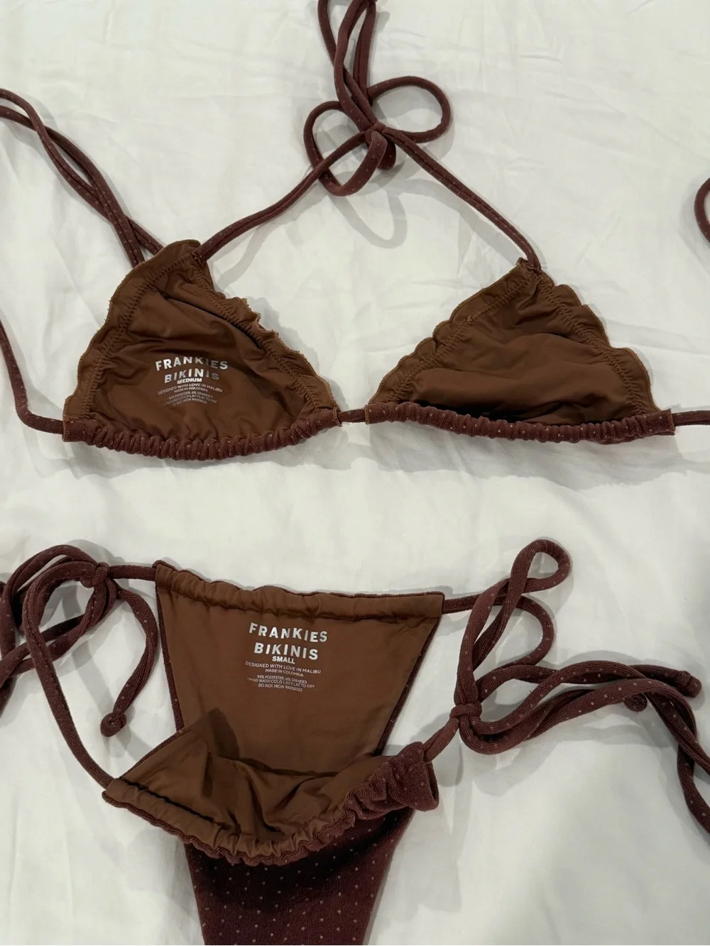 Frankie's Bikinis Brown Dotted Tie-Side Triangle Bikini